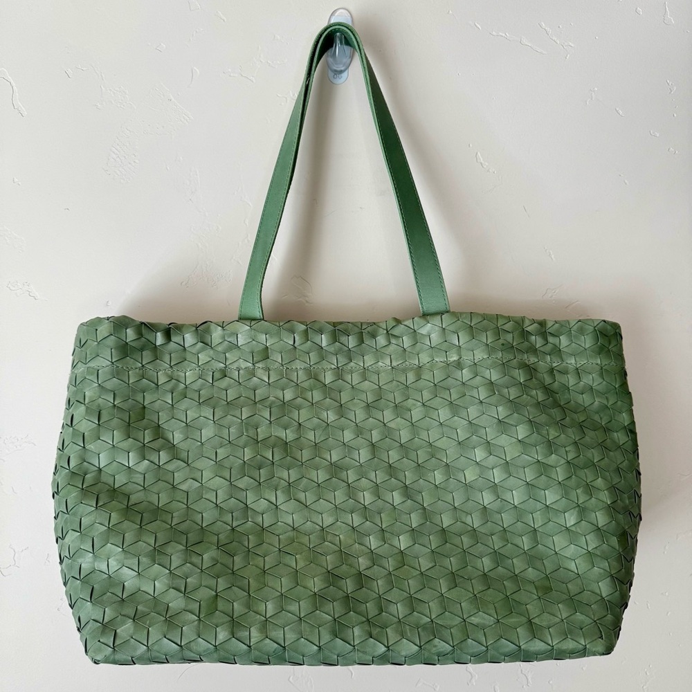 Madewell Large Woven Leather Tote Bag in Sweet Basil